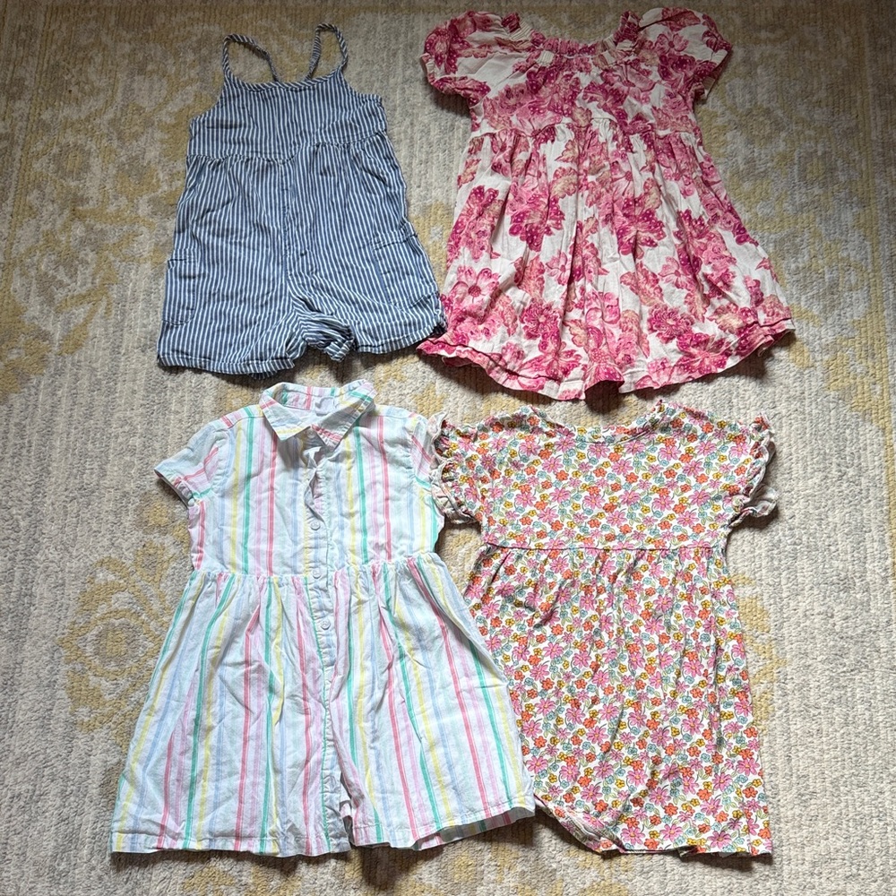 Set of 4 Girls' Dresses and Romper- sizes 4 and 5